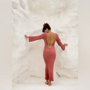 Bahhgoose Women’s Nua Dress Open Back Midi Long Sleeve Stretch Crepe Size M